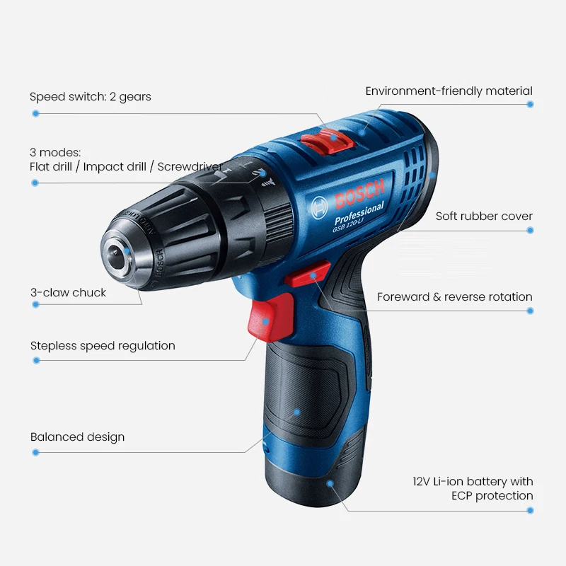 Bosch GSB 120 Electric Drill with 2 Batteries Cordless hand drill for home use Electric screwdrivers power tool