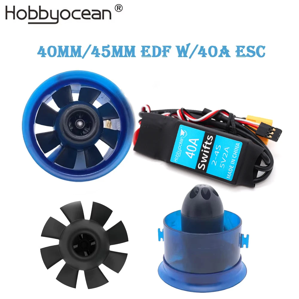 Hobbyocean 40mm 45mm 6500KV 8600KV Brushless Motor 3S/4S EDF 8 Baldes CCW/CW Ducted fan system for RC Airplane Model Jet Plane