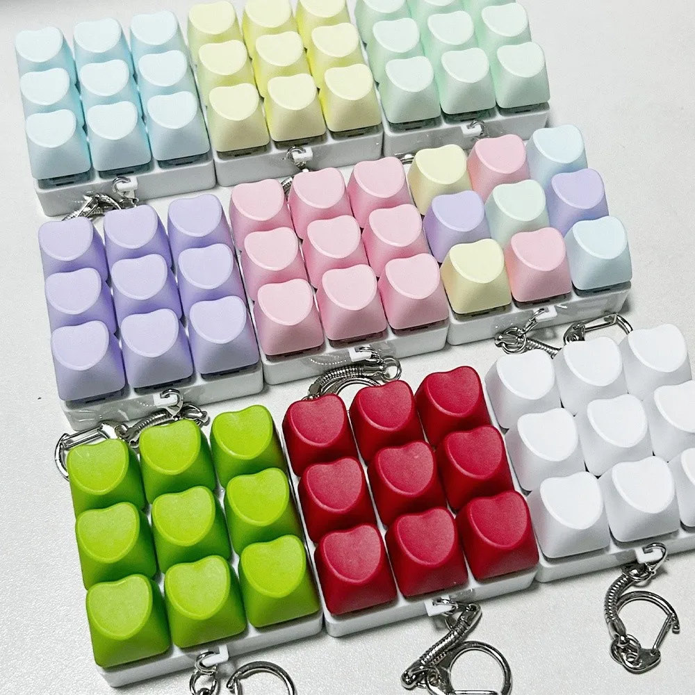 9Keys Button Keycap Fidget Keychain Finger Keyboard Caps Toy DIY Keyboard Clicker Toy for Adult To Relief Stress Pass The Time
