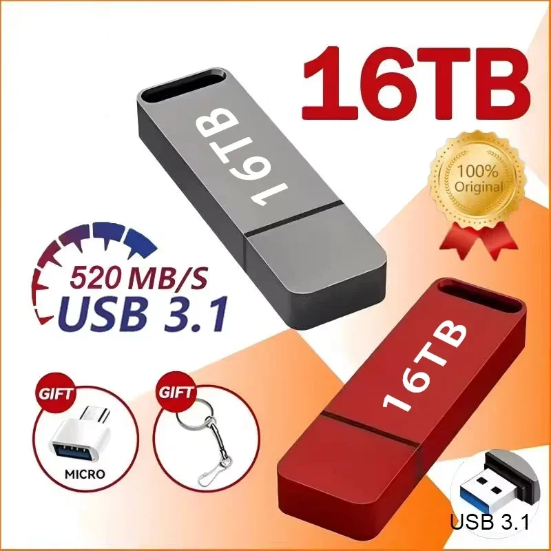 16TB USB 3.2 Flash Drive 520MB/s High Speed 2in1 TypeC OTG Pen Drive Waterproof Large Storage For Phone Computer PC