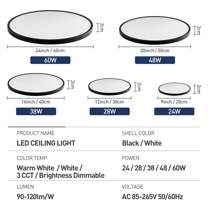 Led Ceiling Lamps Smart APP Remote Control Dimmable Ultra-thin 24inch Bedroom Ceiling Lights Panel Light For Kitchen Living Room