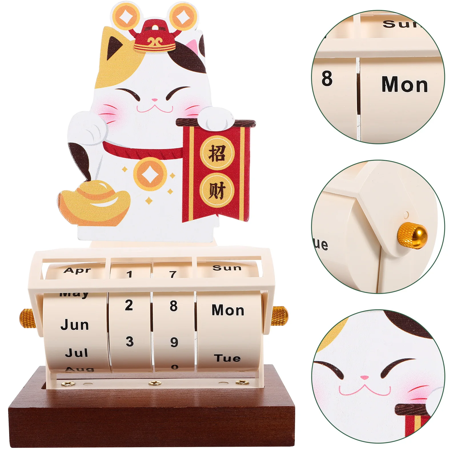 

Wooden Perpetual Calendar Desk Home Office Accessory Reusable Yearly Block Calendars Cartoon Style Table Top Decorative Item