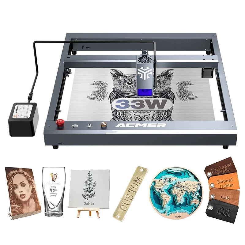 ACMER P2 33W Laser Engraver Cutting Machine Linear Rails 30,000mm/m Work on Stainless Steel Acrylic Wood Glass With Air Assist