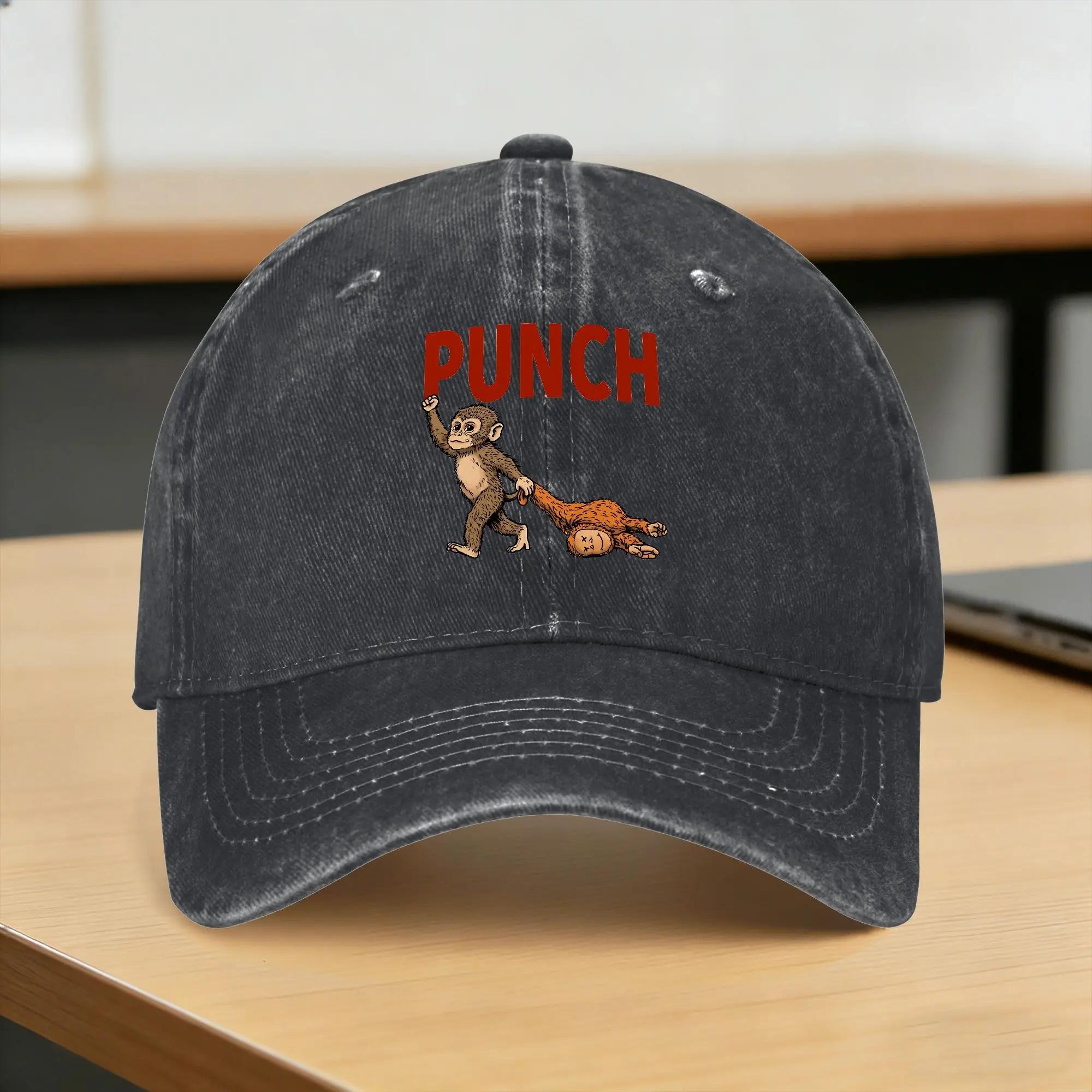 Punch the monkey when life gets you down punch back Casual Baseball Cap Summer Trucker Hat Sunscreen Running Hippie Snapback Cap