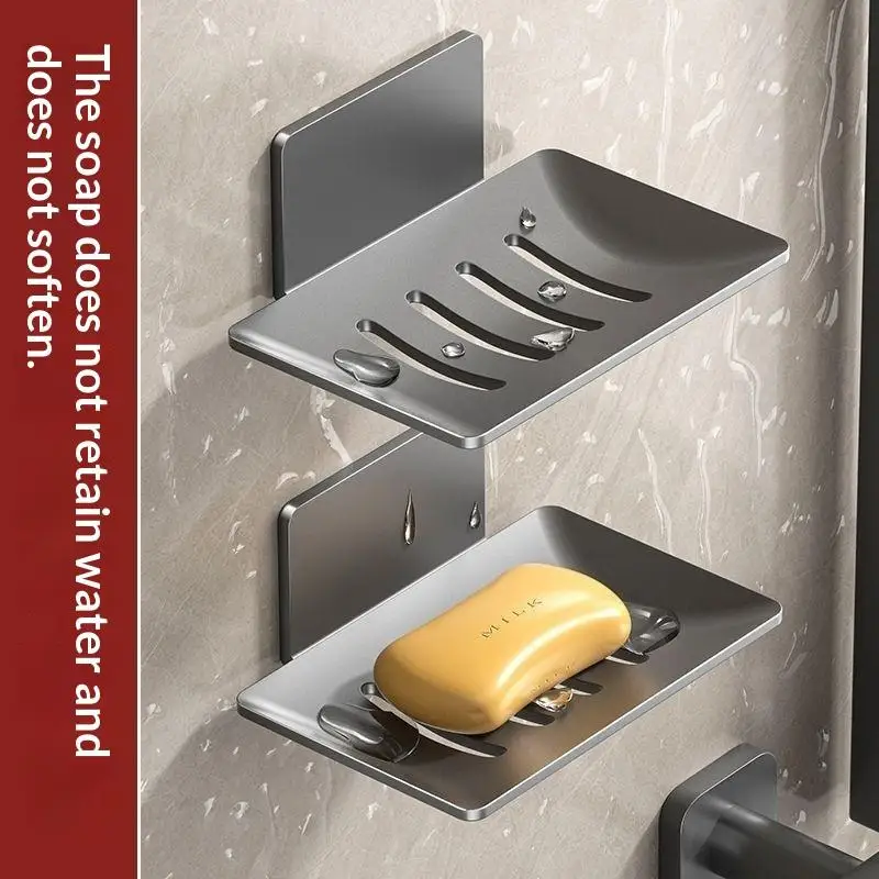 Wall Mounted No Drill Hollow Drain Soap Dish Self Adhesive Waterproof Soap Holder for Home Bathroom Kitchen Use