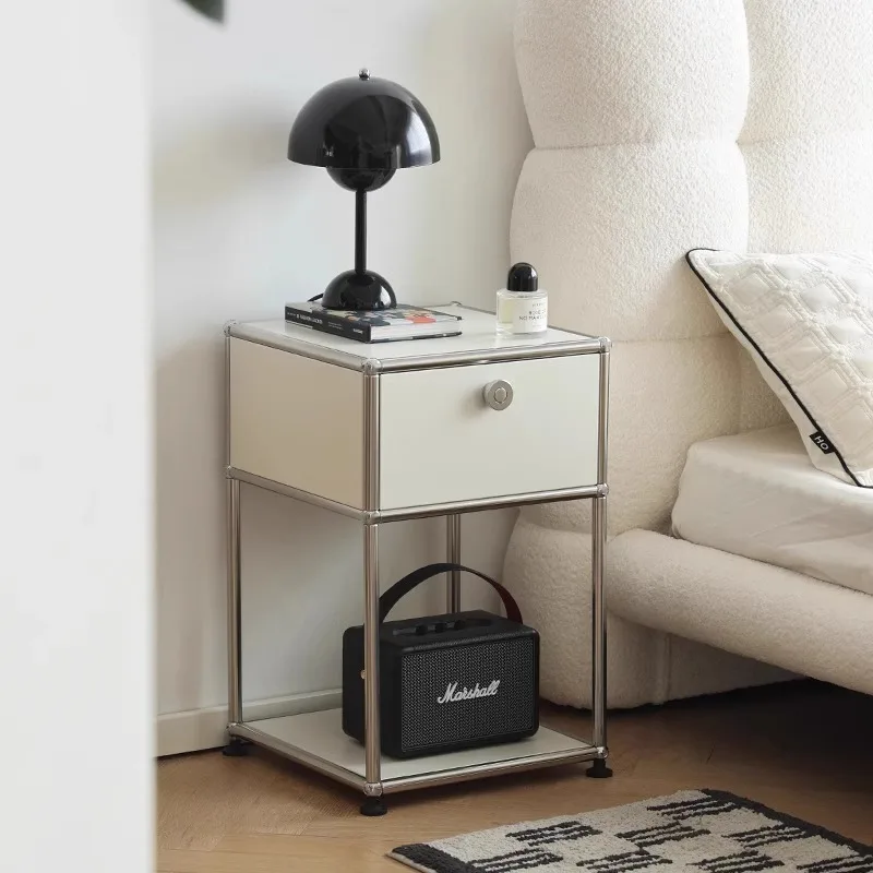 Modern stainless steel bedroom bedside table simple modular storage sofa side table small space bedside table