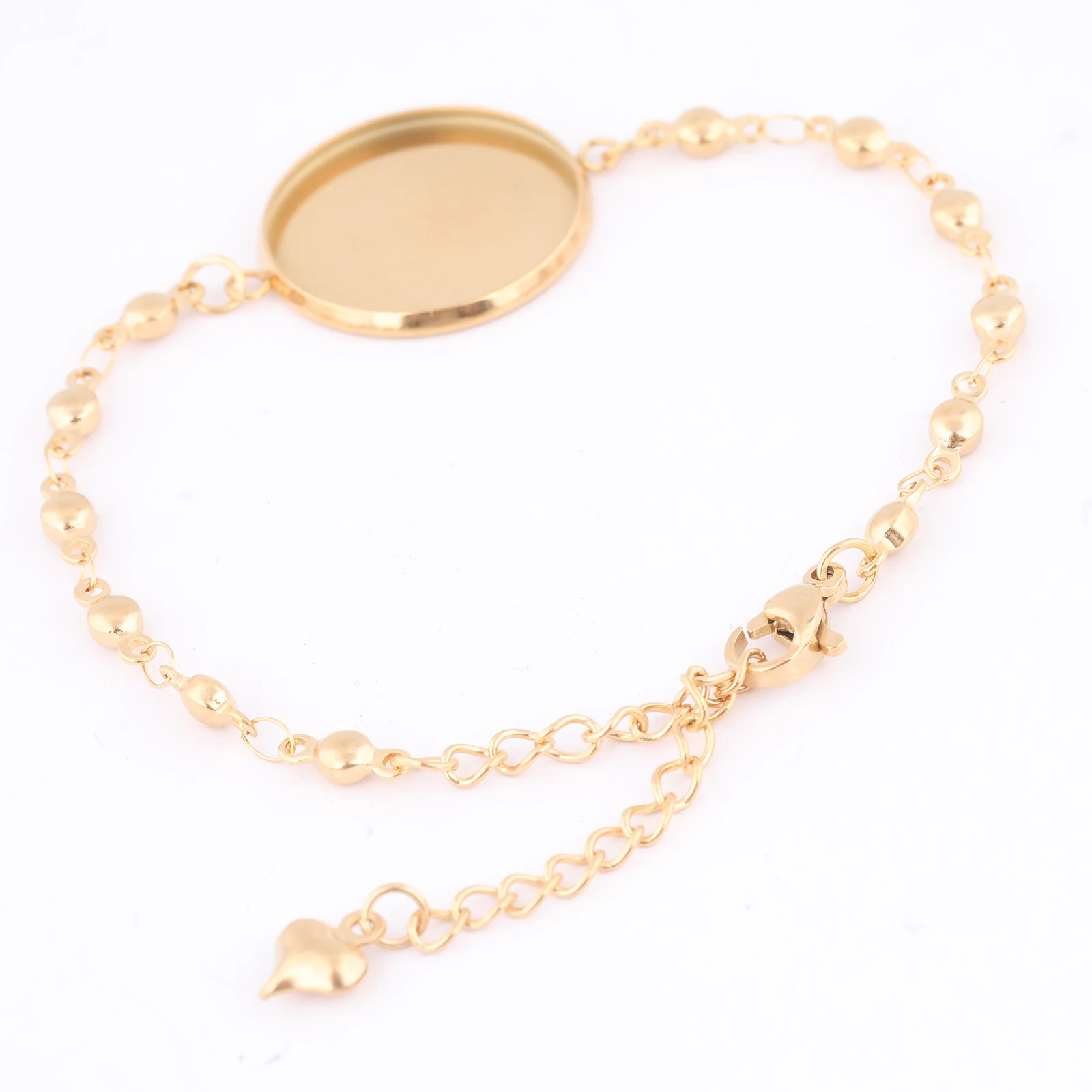 3pcs Stainless Steel Gold Plated 20mm Cabochon Bracelet Base Blanks Diy Ball Chain Bracelets Bezel Setting For Jewelry Making