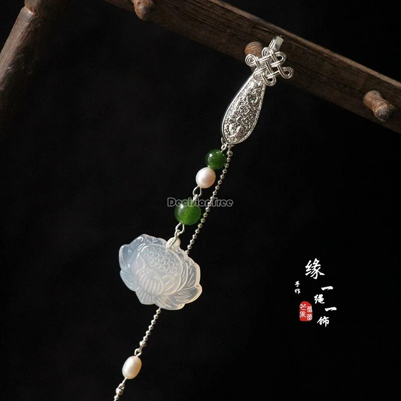 2025 chinese ancient traditional style cheongsam lapel tea dress pendant simple and elegant agate lotus necklace hanfu accessory
