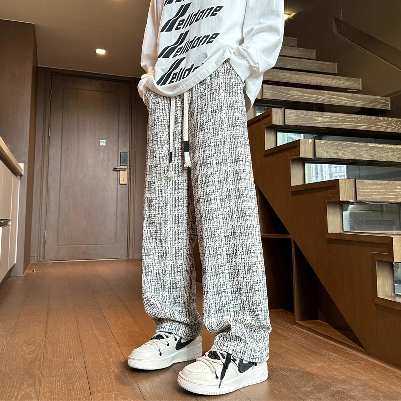 Autumn Corduroy Pants Men Fashion Retro Plaid Pants Men Japanese Streetwear Hip-hop Loose Wide Leg Pants Mens Vintage Trousers