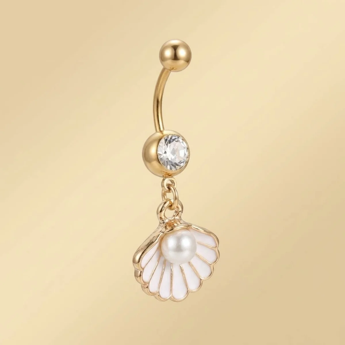 1 Stück Edelstahl Bauchnabelpiercing mit simulierter Perlenmuschel für Damen und Herren, Bohemian Sommer Muschel Bauchnabelpiercing Körperschmuck – Detail 17