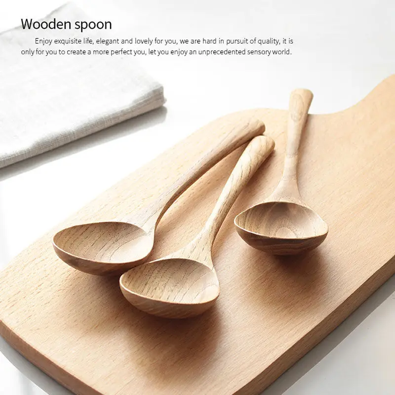 2PCS Wooden Spoon Soup Spoon Colher Solid Wood Porridge Spoon Cuillere Cuchar Creative Japanese-Style Kitchen Tableware Set