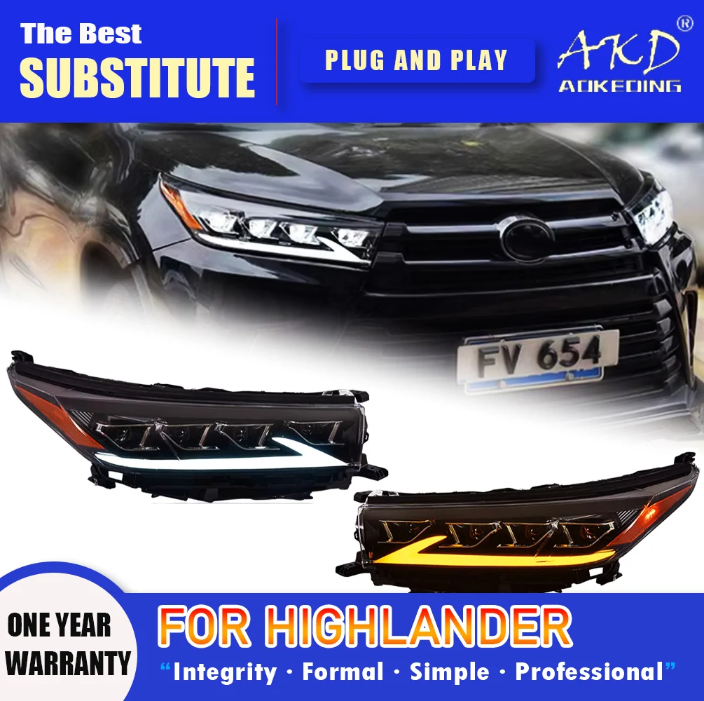 

AKD Head Lamp for Toyota Highlander LED Headlight 2018-2021 Highlander DRL Turn Signal High Beam Angel Eye Projector Lens