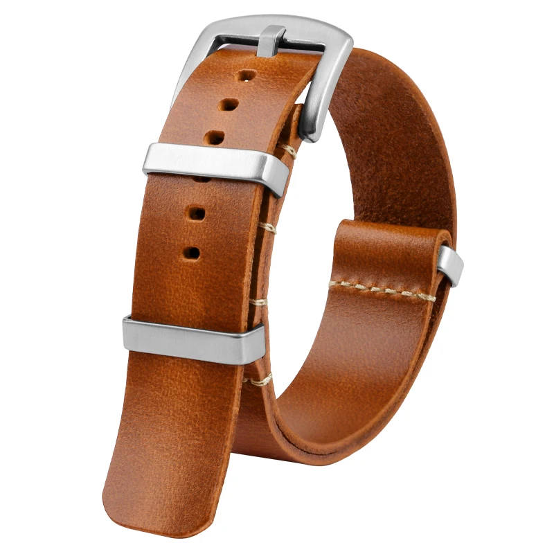 حزام ساعة رجالي من جلد البقر الأصلي بحلقات فولاذية ، حزام ساعة سيغال أوميجا ، شمع زيت شبحي مائي ، 18 ، 20 ، 22 ، 24