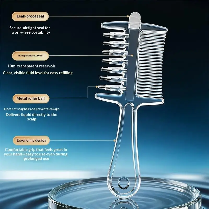 Double Sided 2-in-1 Essential Oil Applicator Massage Comb With Built-In Liquid Reservoir Rolling Metal Teeth Hair Care Tools