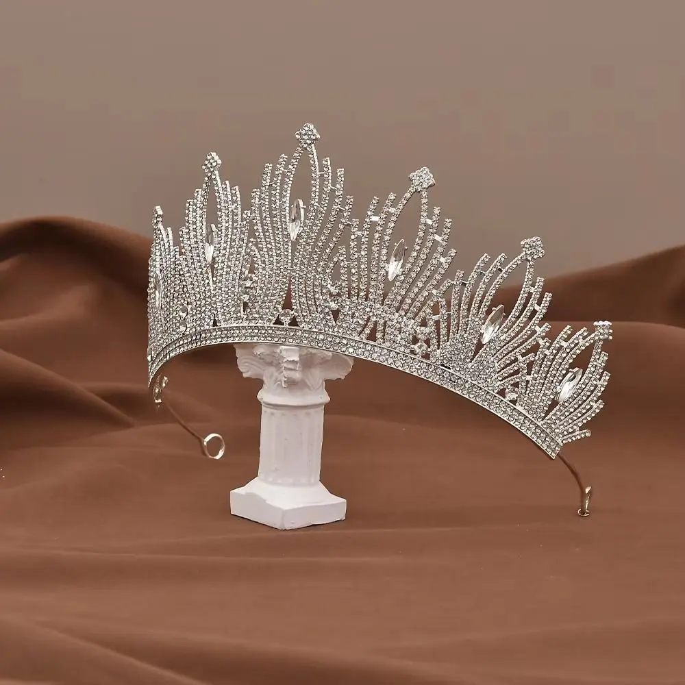 اكسسوارات الشعر حجر الراين رومانسية عقال غطاء الرأس الفاخرة الزفاف تاج أغطية الرأس الحلو العروس تيارا قلادة #4