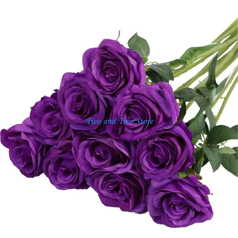 HX6F 10pcs Realistic Artificial Flower Long Stem Rose Flower Wedding Centerpieces Valentines Party Decors Bridal Bouquets