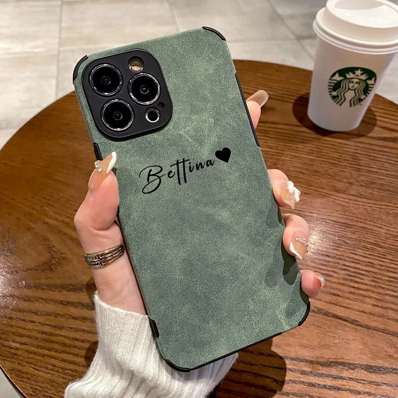 Personalised Case For iPhone 16 15 14 13 12 11 Pro Max Plus Customized Name lambskin Leather Cover 15 Pro Max DIY Design Gifts