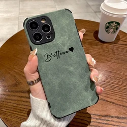 Personalised Case For iPhone 16 15 14 13 12 11 Pro Max Plus Customized Name lambskin Leather Cover 15 Pro Max DIY Design Gifts