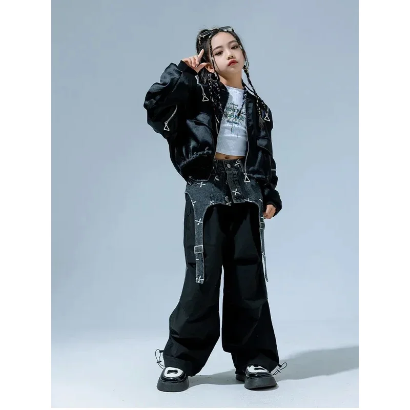 

DY20Jazz Street Dance Wear Ballroom Hip Hop Stage Costumes Children is Jazz Dance Performance Clothing Girls Denim Waistband Sui