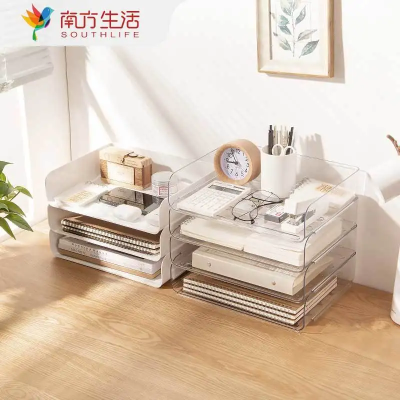 A4 Document Paper Organizer Desktop File Tray Organizer  Rack Plastic Book Shelf Storage Holder Office Stationery Storage Box