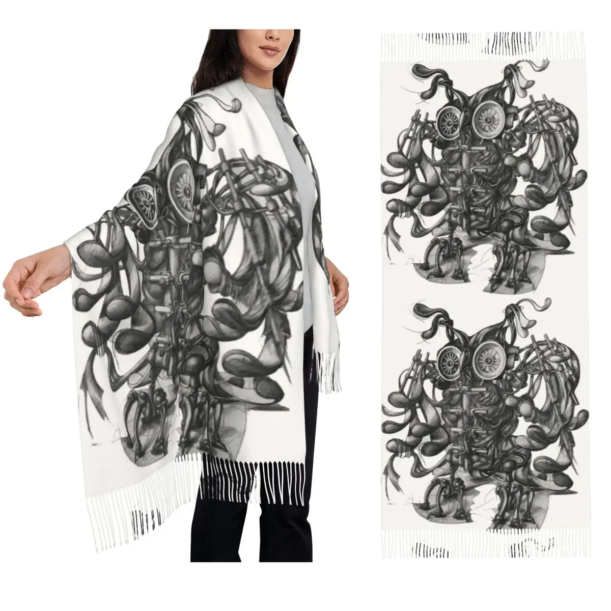 

Байкерский шарф с совой, шарфы с кисточками, женские мягкие теплые шали и накидки, длинная осенне-зимняя шаль