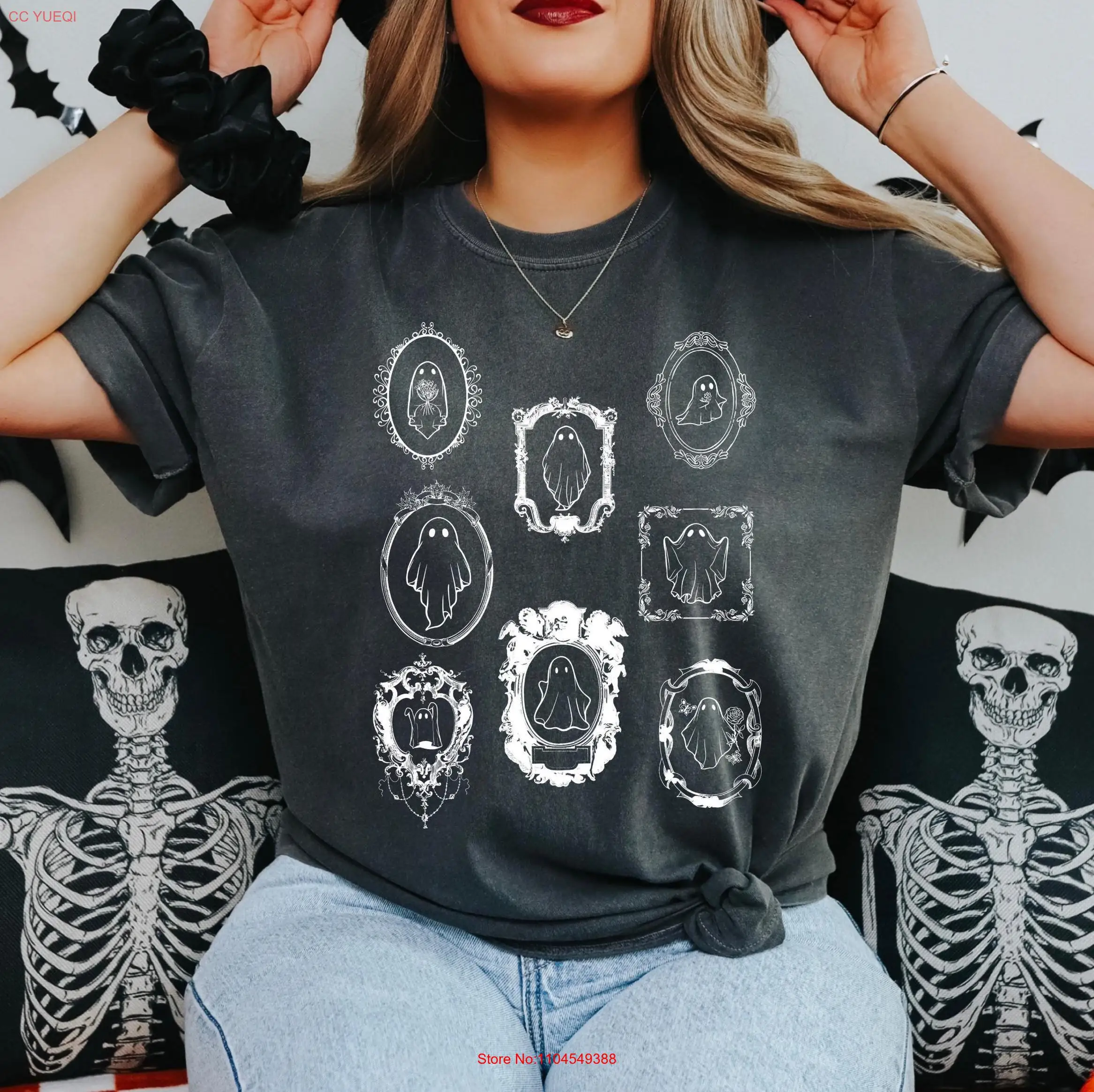 

Винтажная футболка Ghosts Mirror Comfort Colors Хэллоуин Ghost Retro Cute Boo с длинными или короткими рукавами