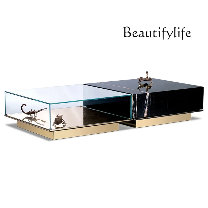 BJ Square Coffee Table High-end Light Luxury Marble Glass Combination Modern Designer Creative Art Sense