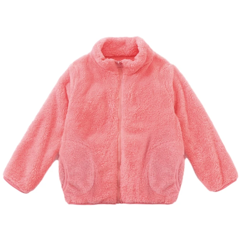 Autumn Winter Kids Coat Solid Coral Fleece Thicken Warm Jackets Children Casual Outdoor Windproof Zipped Coat Kids Clothing 3-8Y