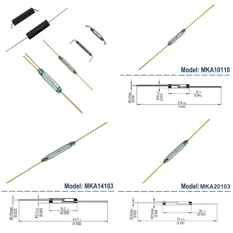 2 & 3 Lead-Wires Magnetic Micro Reed Relays Glass Tube 10mm 14mm 20mm 50mm SMD Normally Open/Closed Contact Plastic Reed