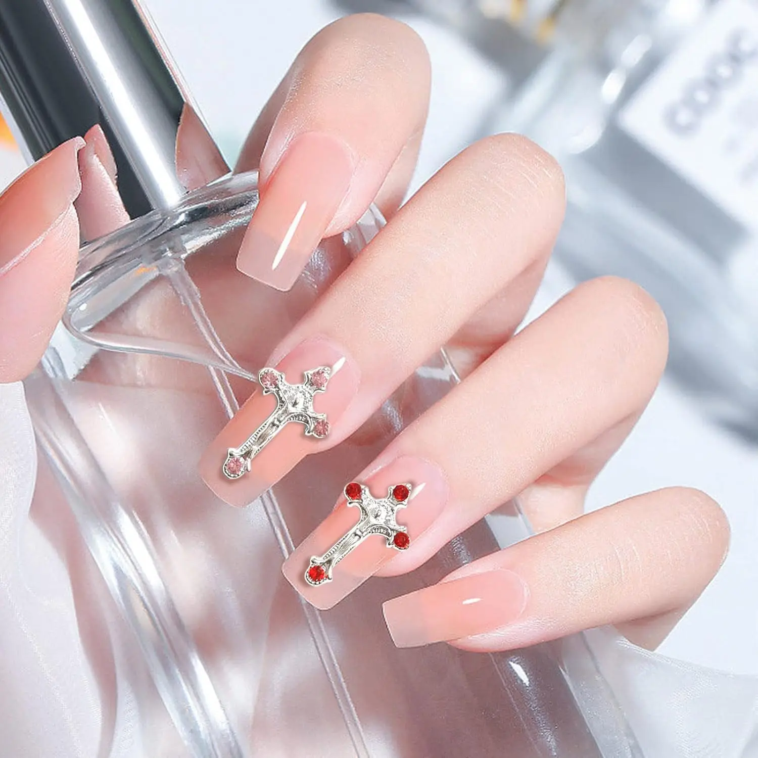 10/5pcs Punk Cross Nail Charms 3D Gold Silver Diamond Nail Art Decoration Sparkling DIY Manicure Rhinestones Jewelry for Women