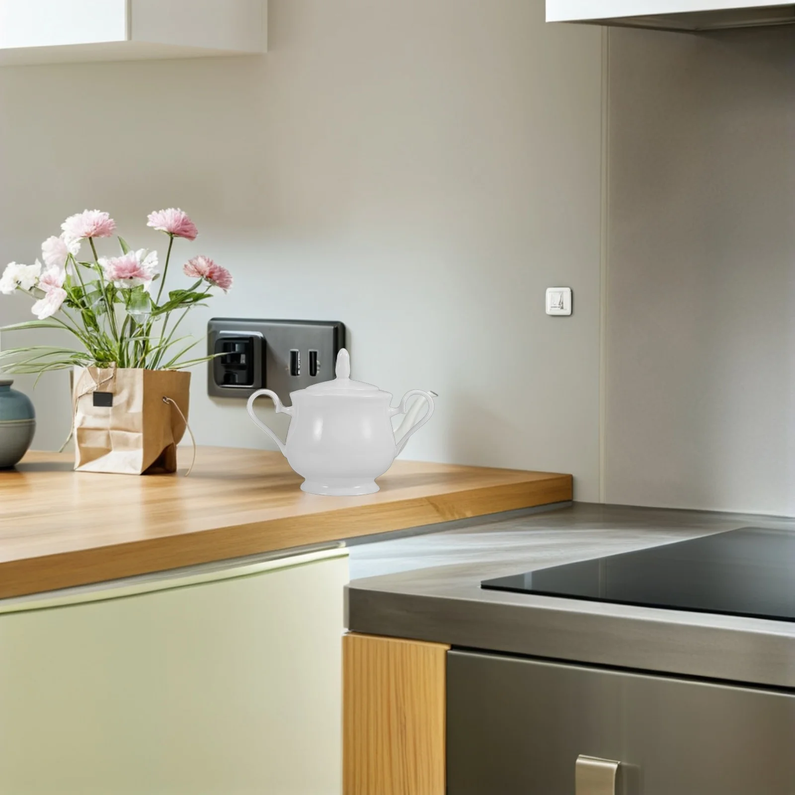 

370ml Elegant European Ceramic Sugar Bowl for Kitchen Countertop Farmhouse Decor Porcelain Candy Jar Fall Sugar Bowl