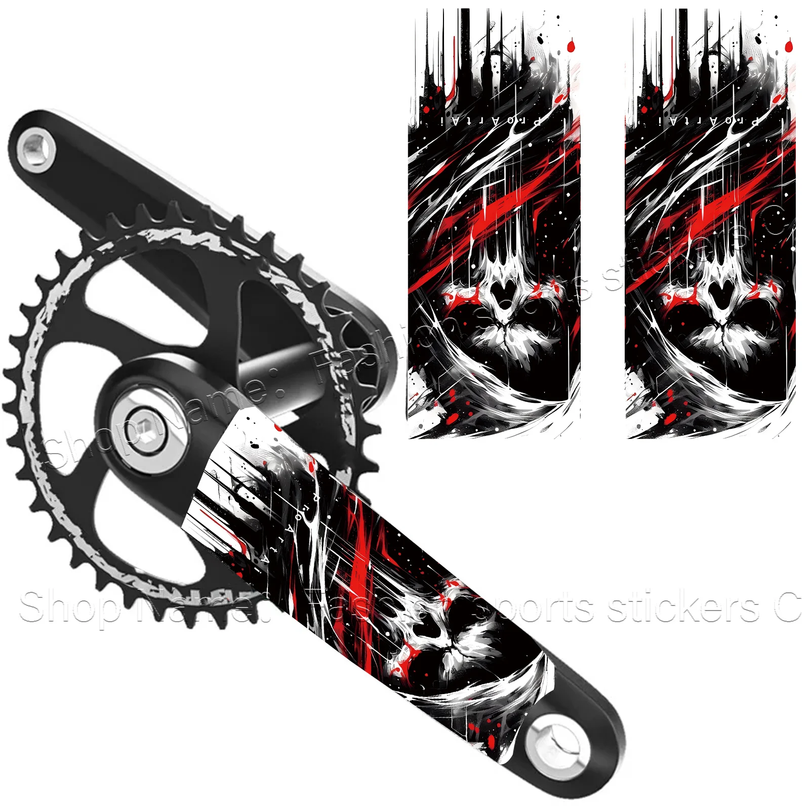 2Pcs Black Red Blood Skull Crank Arm Stickers, Waterproof Scratchproof Decals For Road & Mountain Bikes