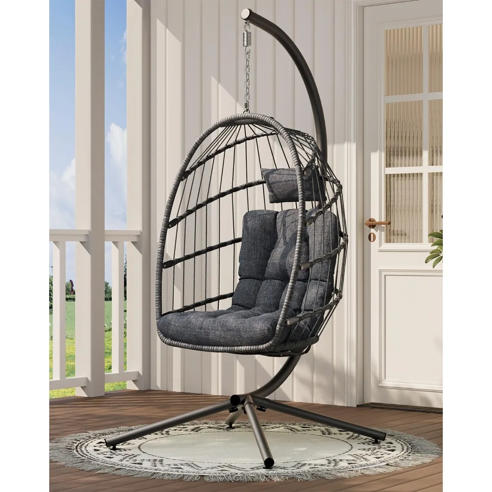 

Hanging Egg Chair with Stand, Indoor Outdoor Wicker Patio Egg Swing Chair with Cushion for 350LBS Capacity, Hanging, Customized