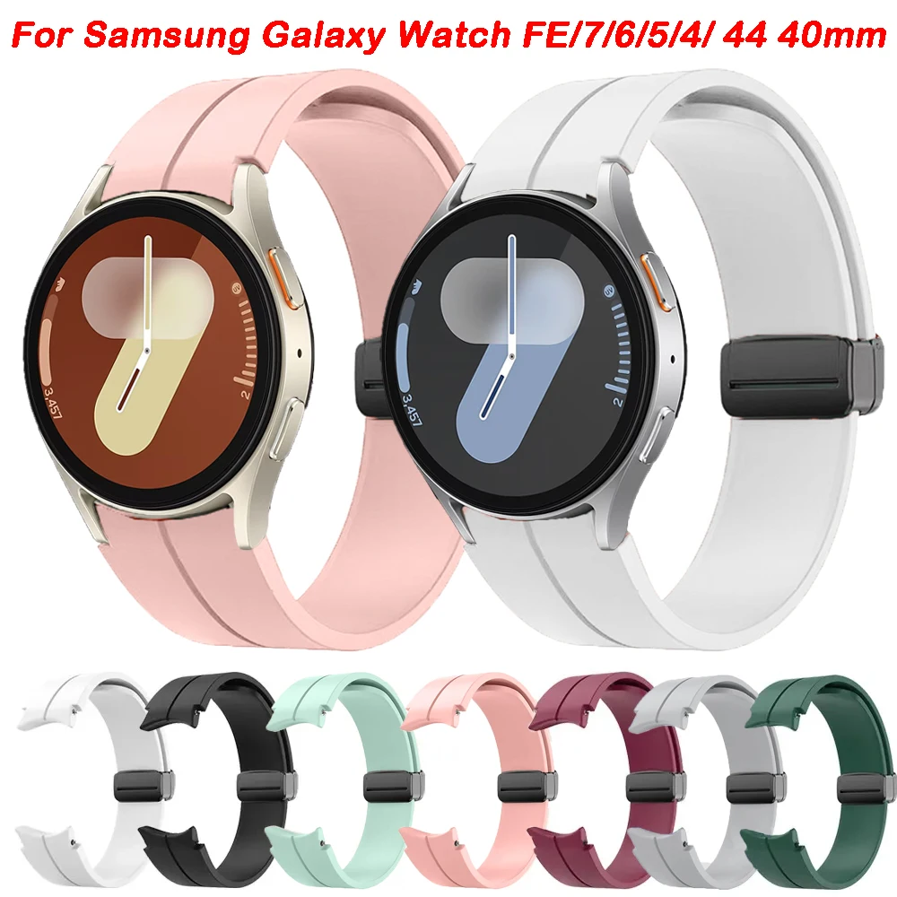 Correa de silicona de 20mm para Samsung Galaxy Watch FE 4 5 6 7 40mm 44mm, pulsera de hebilla magnética de 43mm 47mm 5 Pro 45mm