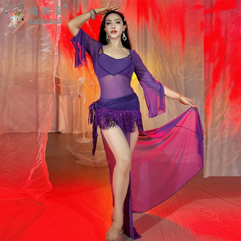 

Халат для танца живота, костюмы, костюм для женщин, сексуальное сетчатое полотенце с блестками и бахромой, 4 шт., костюмы для восточных танцев для пожилых людей