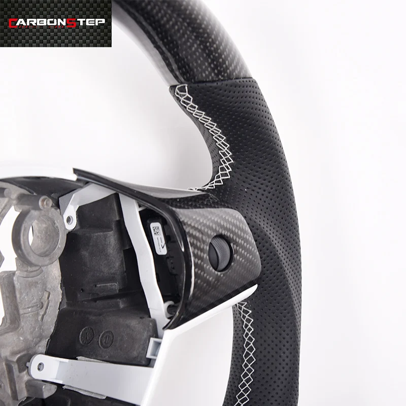 Gloss Carbon Fiber Steering Wheel Black Leather Flat Yoke Sterring Wheels for Tesla Model 3 Y X S - view 5