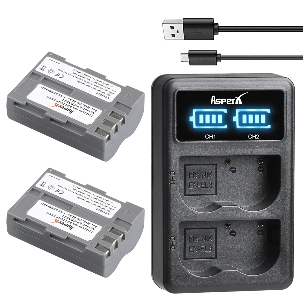 

2x 2000mAh EN EL3e EN-EL3e Battery Camera Bateria + Dual USB LED Charger for Nikon D30 D50 D70 D70S D90 D80 D100 D200 D300