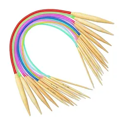 18pcs Bamboo Knitting Needles Set 2mm-10mm Wooden Knitting Needles with Colorful Plastic Tube for Weave DIY Crafts Tools