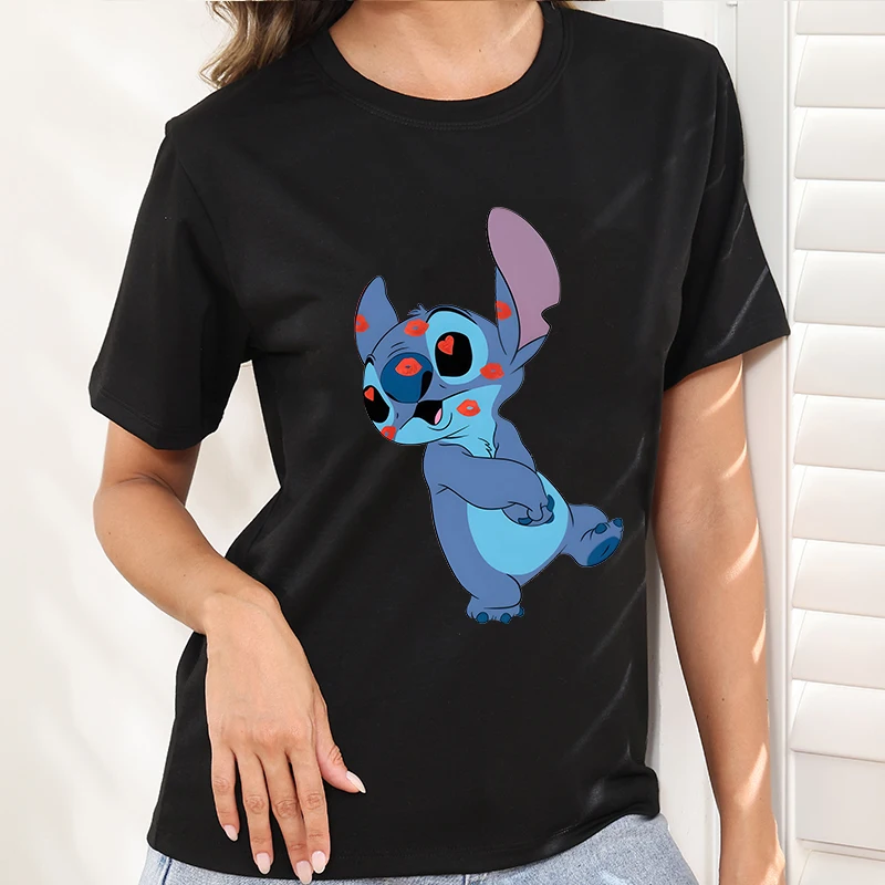 

New Summer Dress ﻿Female Clothes Custom Disney Mickey Trends Printed Y2k Ladies Clothing Black t-Shirt Women's Short Sleeve Top