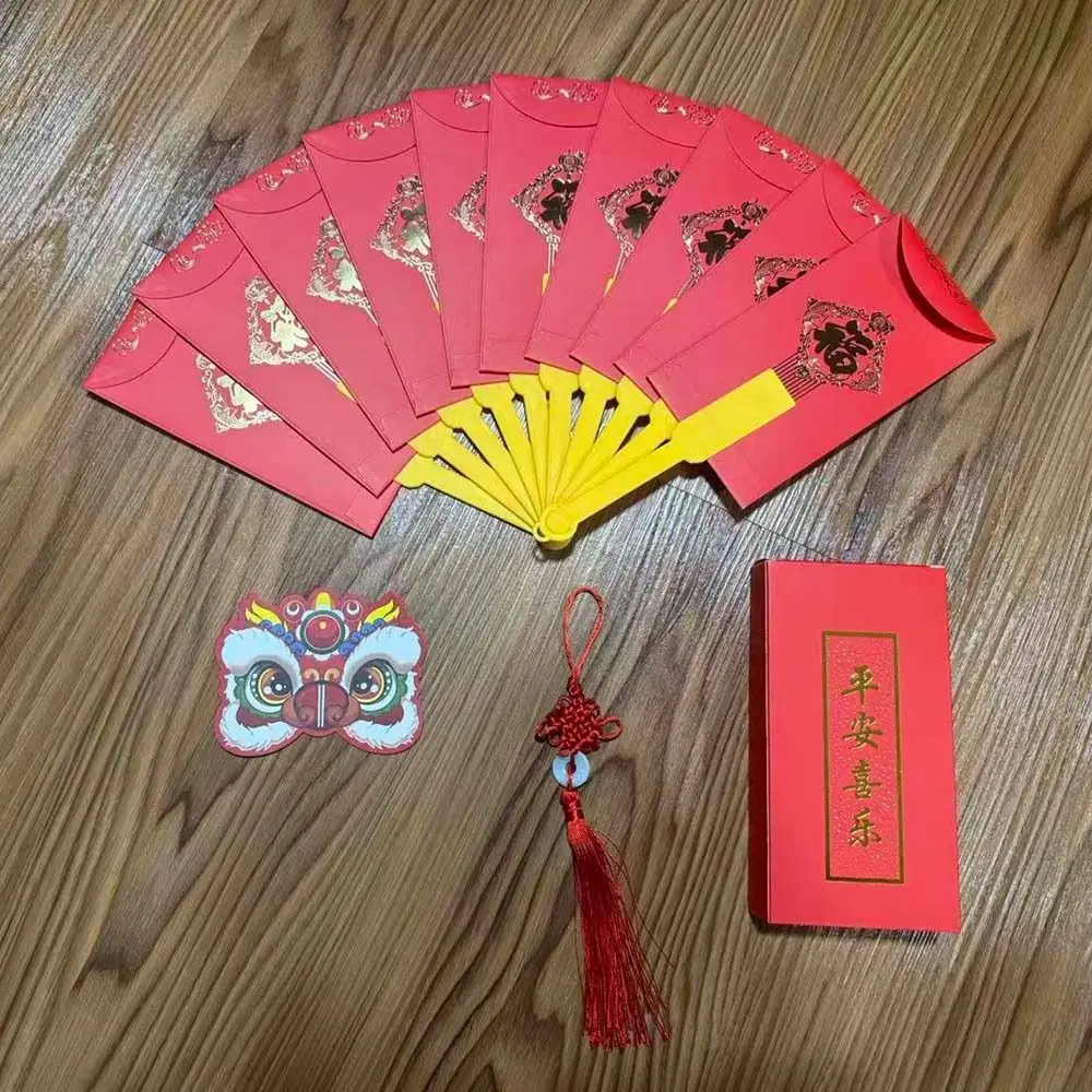 

6/10 Slots Fan Shape Red Envelope Tassel Best Wishes Fan Shape HongBao Good Luck Chinese Style Blessing Pockets Birthday