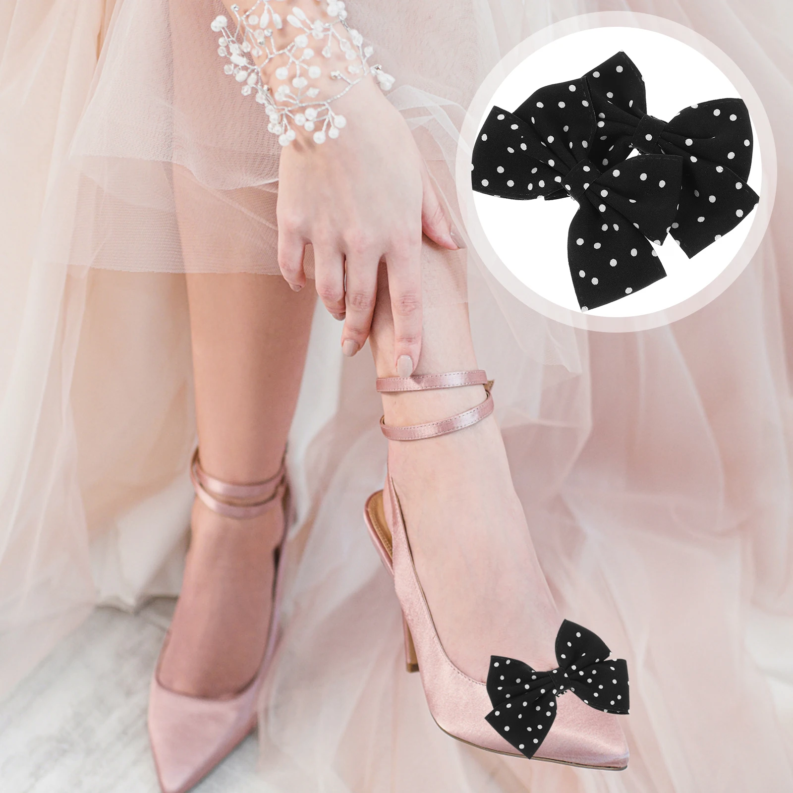 

1 Pair Wedding Shoe Buckles Black White Bow Clips for Women Dress Shoes Pumps Heels Accessories Bride Shoe