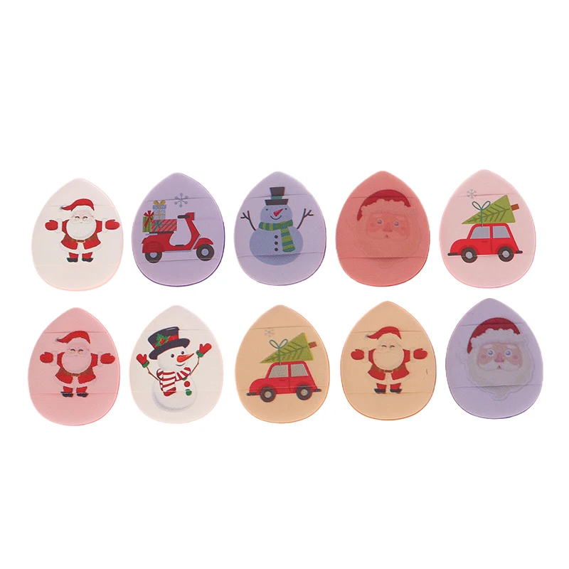 Mini éponge bouffante pour les doigts, série de noël, petit coussin d'air, poudre de fond de teint pour le visage, correcteur, BB crème, applicateur cosmétique, 10 pièces
