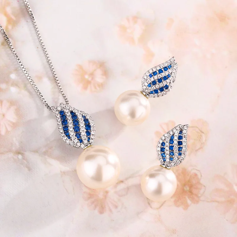

Jewelry Pearl Set Natural Pearl Royal Blue Sapphire Necklace Earrings