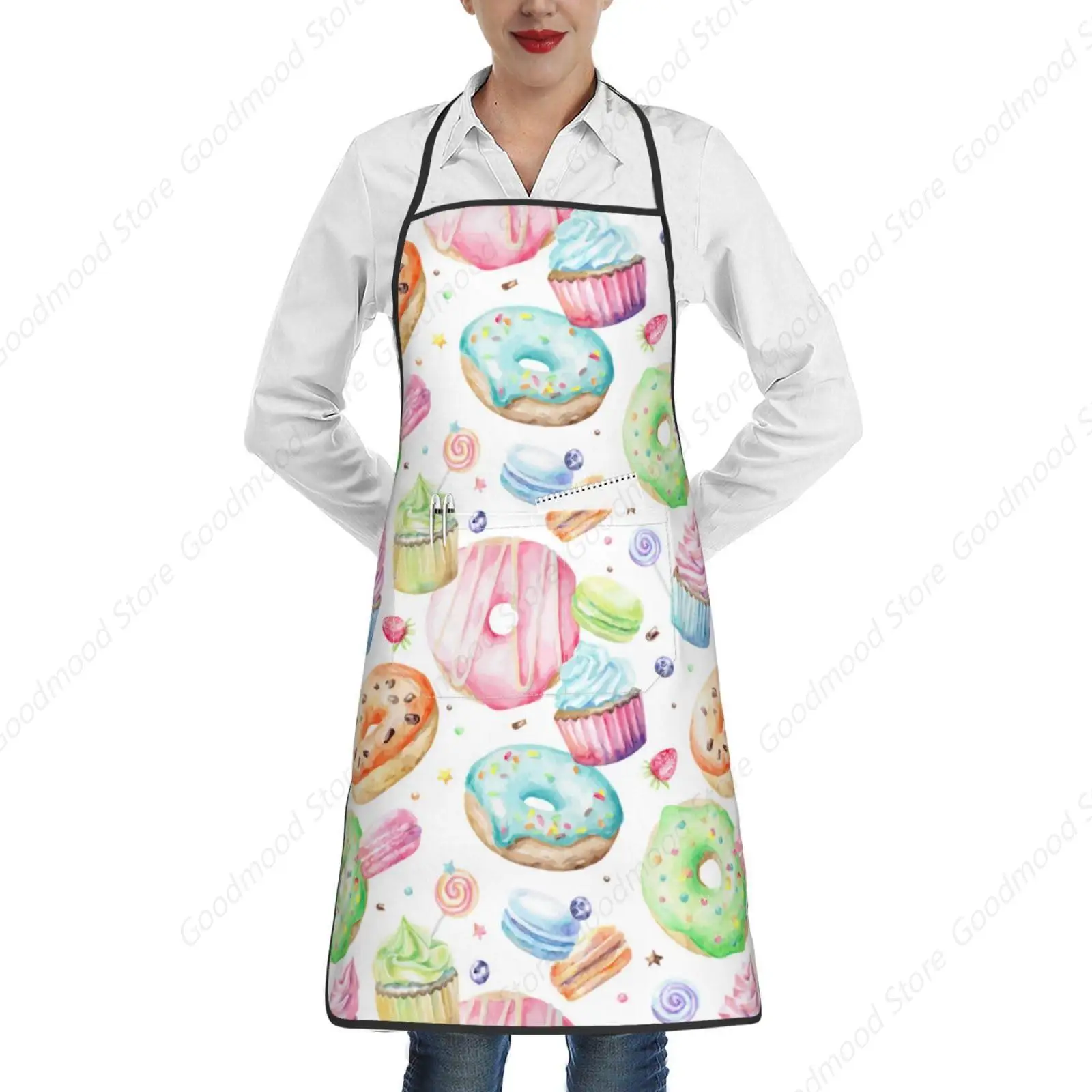 Cupcakes Donuts Muffins Sugar Print Waterproof Cooking Apron Men Women Apron Kitchen Aprons With Pockets Cooking Baking