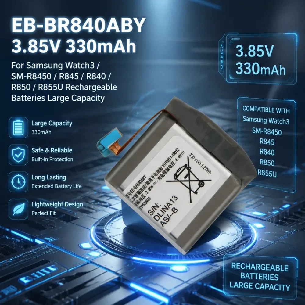 Upgrade EB-BR840ABY 330mAh 3.85V Battery for Samsung Watch3 SM-R8450 R845 R840 R850 R855U Rechargeable Batteries Large Capacity