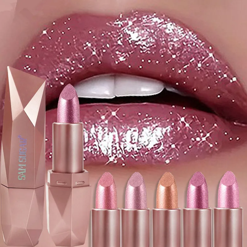 Lápiz Labial Metálico con Brillo Diamante Morado Oscuro, Impermeable, de Larga Duración, Perlado, Altamente Pigmentado, Brillo Labial Brillante