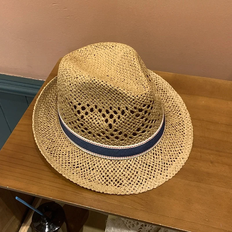 New Openwork Straw Hat: Summer Sun Protection Hat, Straw Hat, Beach Hat, Small Fitted Hat—Men's Casual and Fashionable