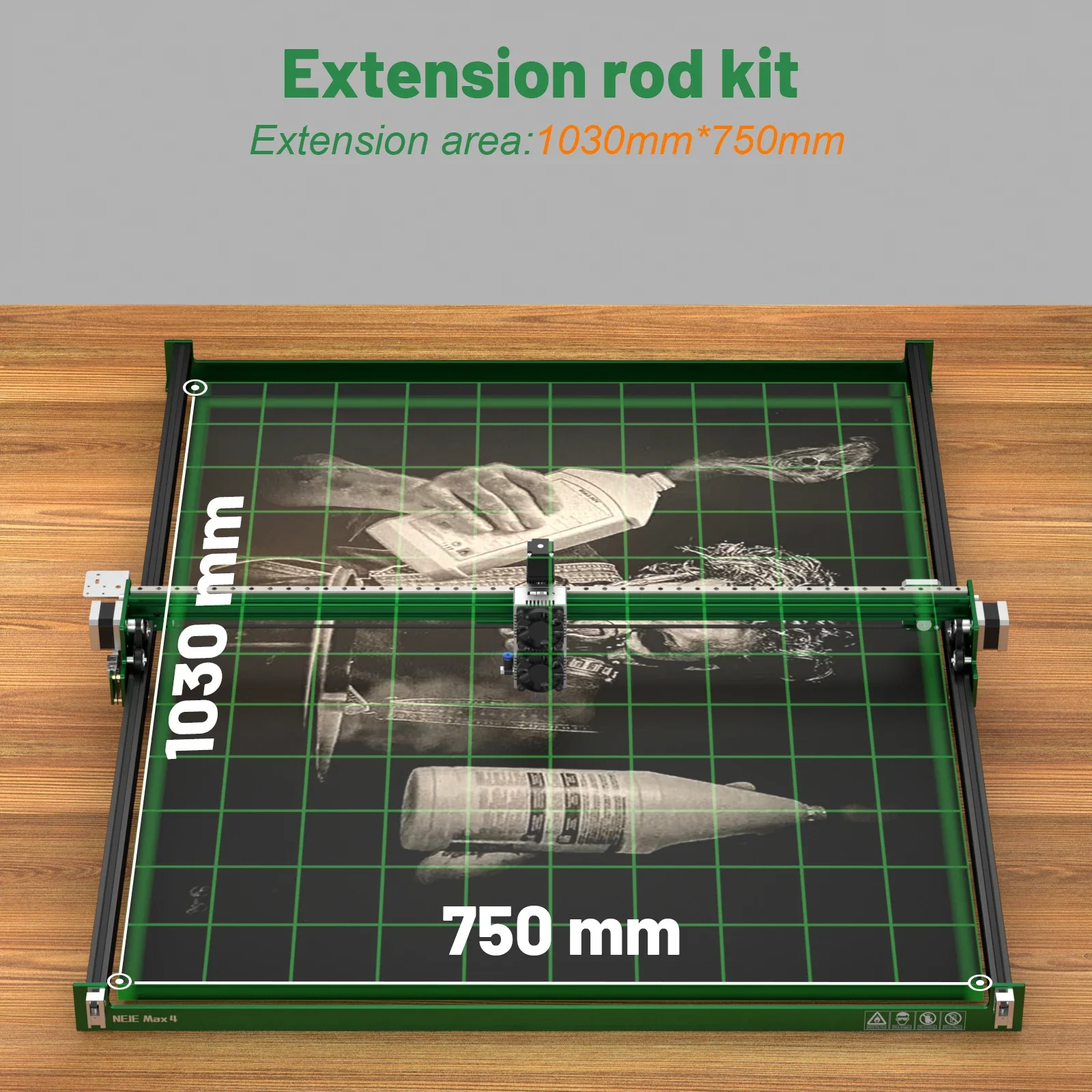 1150 MM ZWART ALUMINIUM PROFIELRAIL VOOR NEJE MAX 4 & NEJE 3 MAX V2 LASERGRAVER/SNIJDER Y-AS EXTENSION KIT