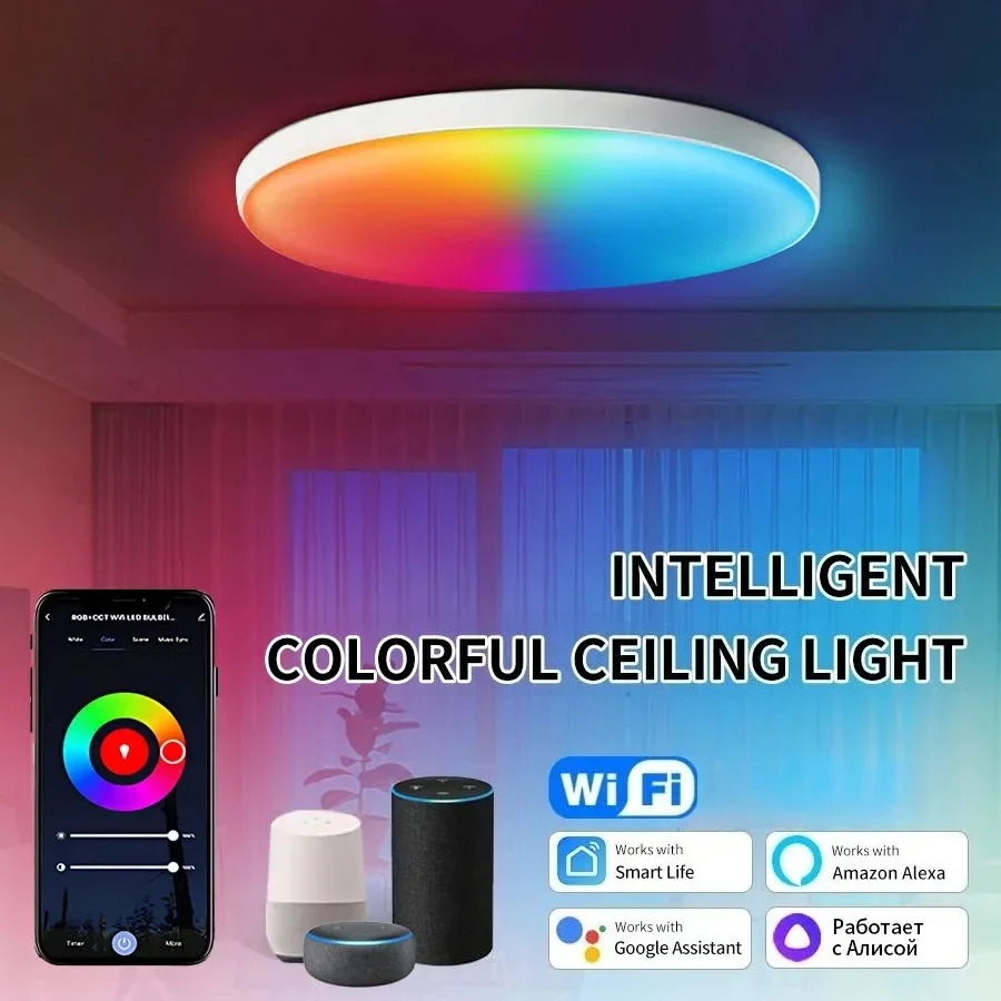 Smart WiFi Ceiling Light 24W 220V RGB Circular Ambient Lamp APP Control Work With Alexa Google Home For Bedroom Home Decor