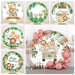 Wild One Jungle Safari Round Photography Backdrop Cover Baby Shower Girl Boy 1st Birthday Party Forest Animals Circle Background